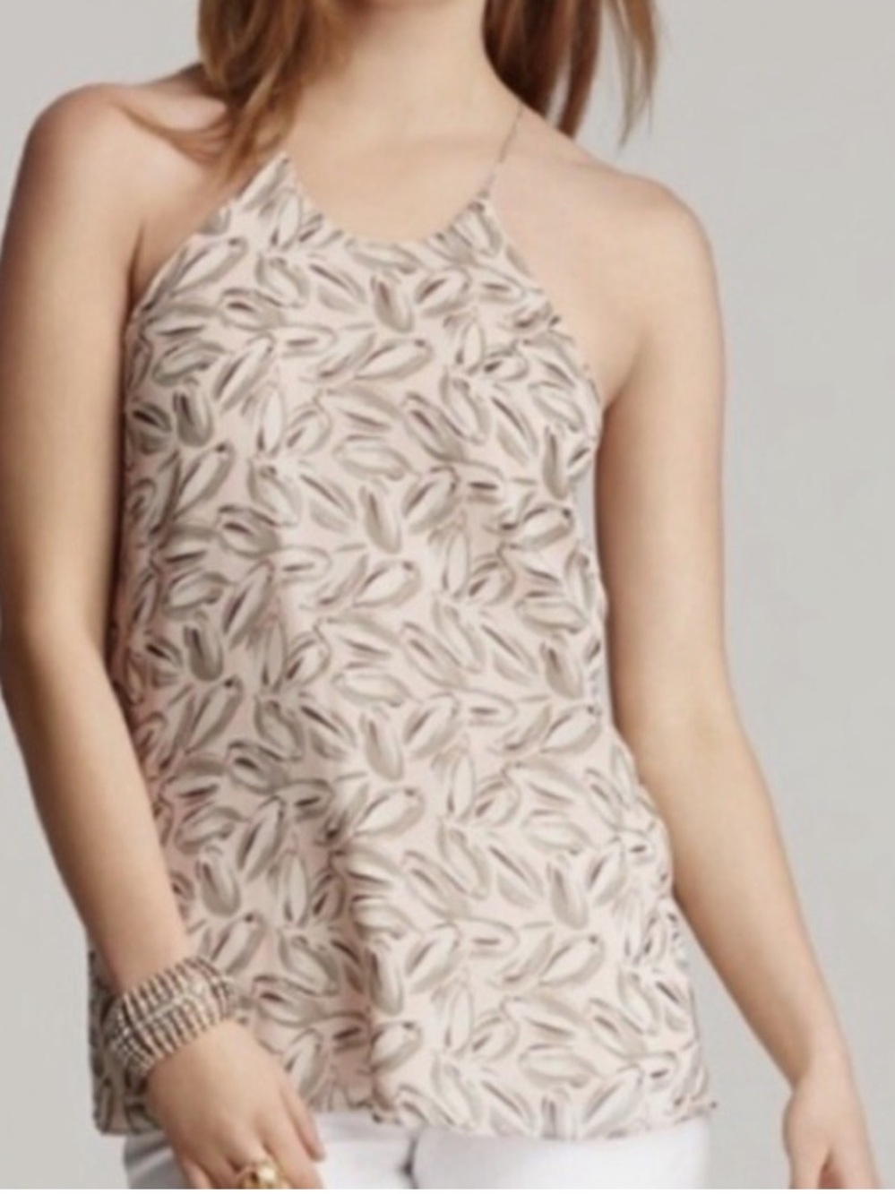 THEORY Racerback FLOWY Printed Brylia TULIP Neck silk sleeveless top size small
